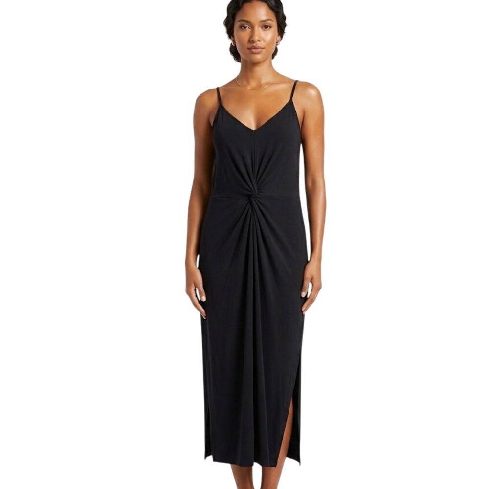 Ava & Viv Classic Black Midi Dress Minimalist Slim Fit Adjustable Straps Medium